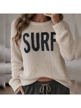 Aerie - M Womens Surf Loose Knit Sweater  White Comfy Relaxed Beach Coastal
